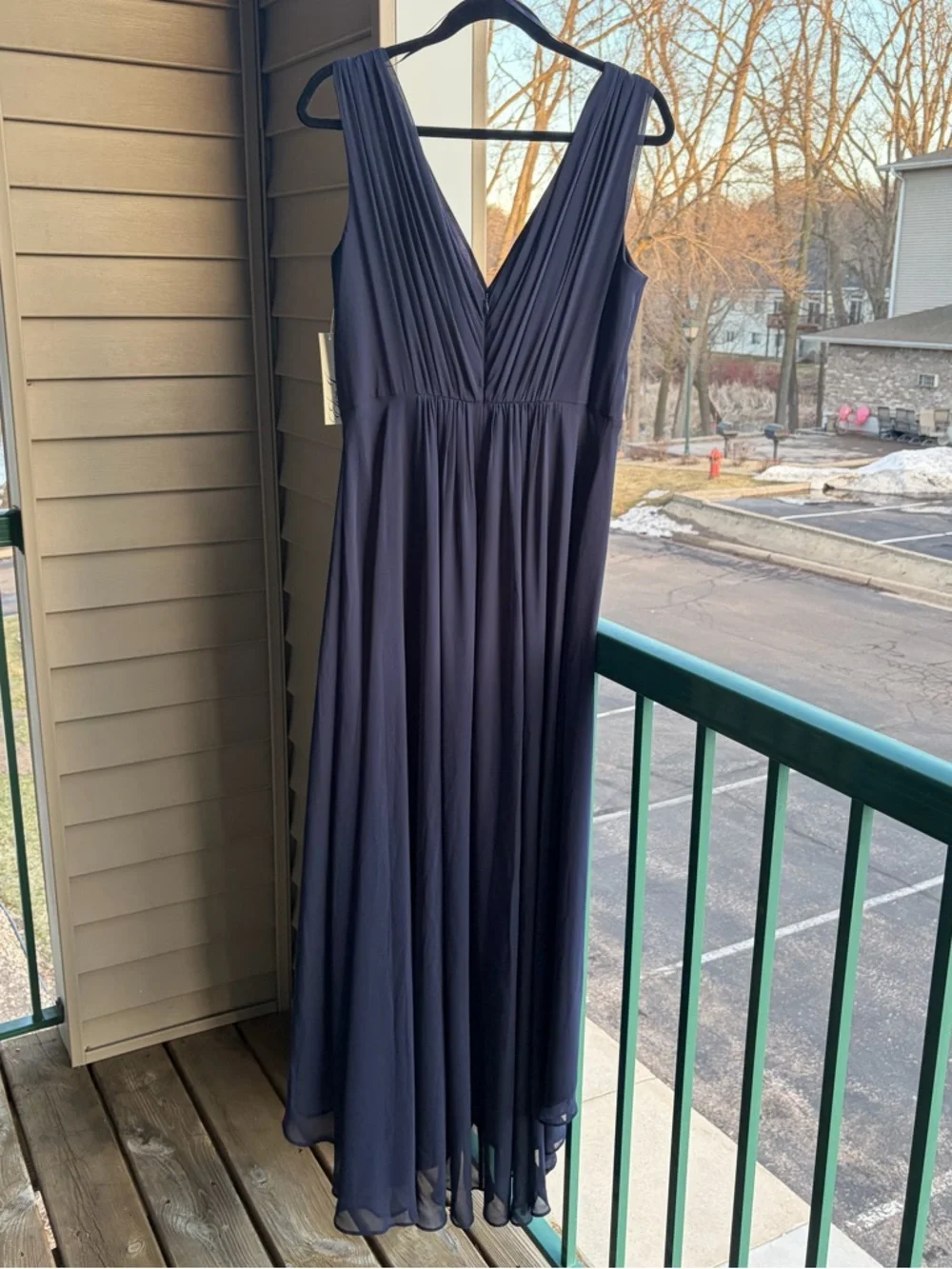 🆕🫐 Eliza J Navy Blue Chiffon Hi-Lo Dress Size 10 Formal Evening Wedding Guest - Picture 5 of 17